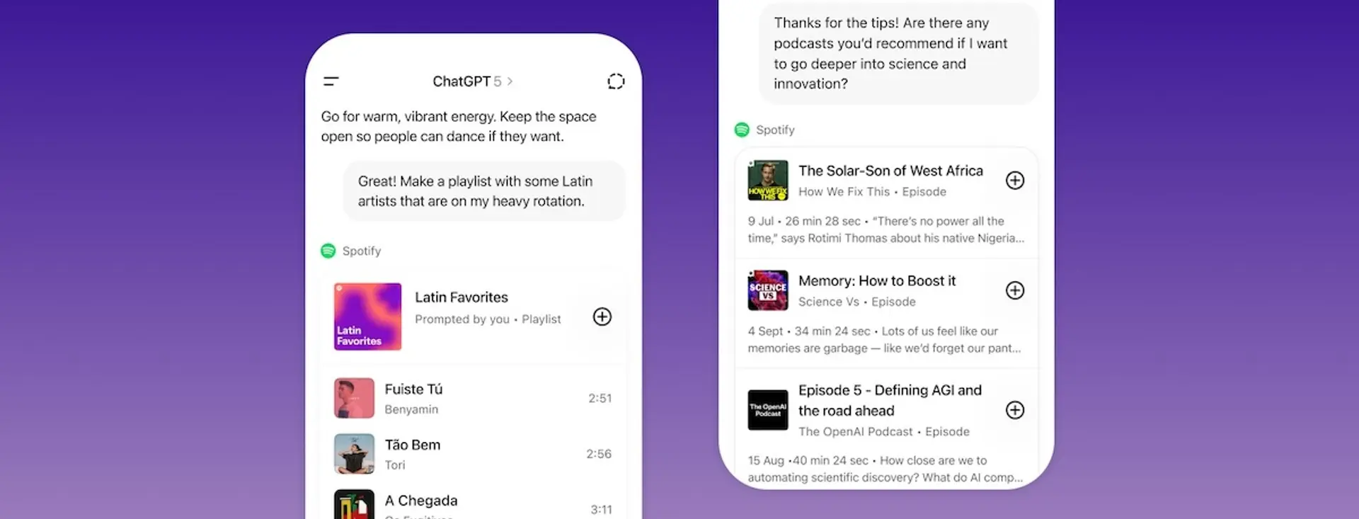 Integrates Spotify for Music Recommendations
