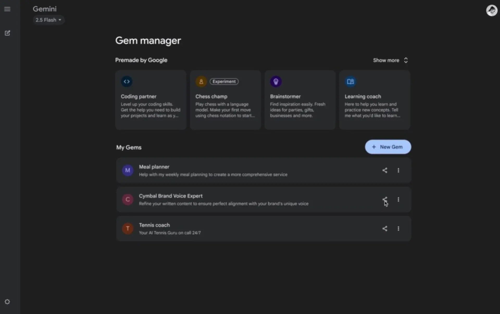 Gemini Gems Now Shareable